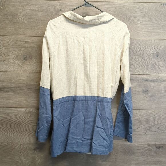 Blu Pepper Two-Tone Cream and Blue Linen Jacket Womens Size Medium - Picture 7 of 10